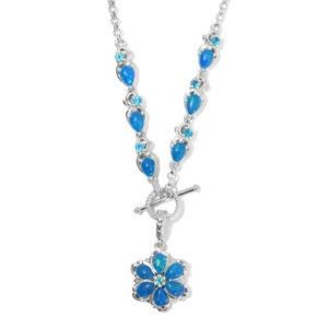 Miami Blue Welo Opal, Malgache Neon Apatite Necklace (18 in) sterling silver